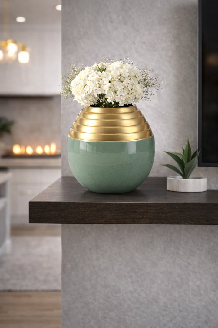 Luxury Green Gold Aluminium Urli Bowl for Floating Flowers & Décor