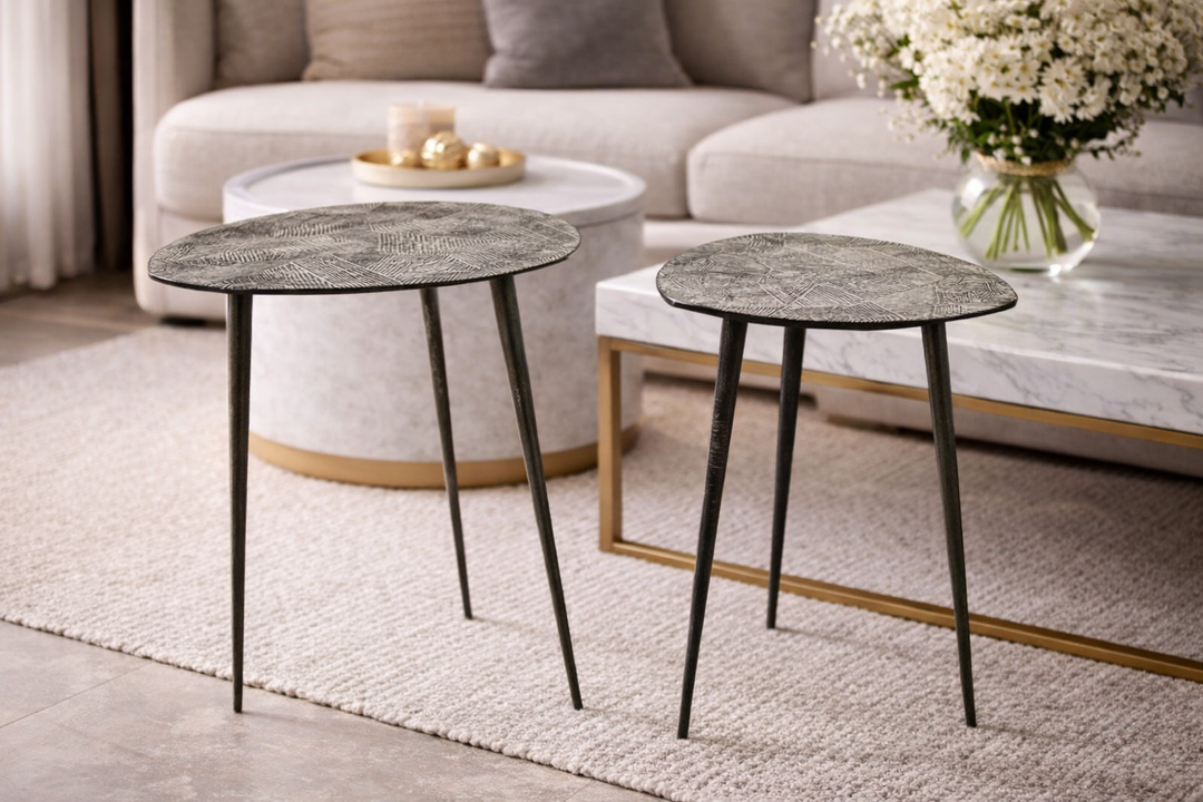 Luxury Grey Metal Side Tables with Organic Design for Home & Office