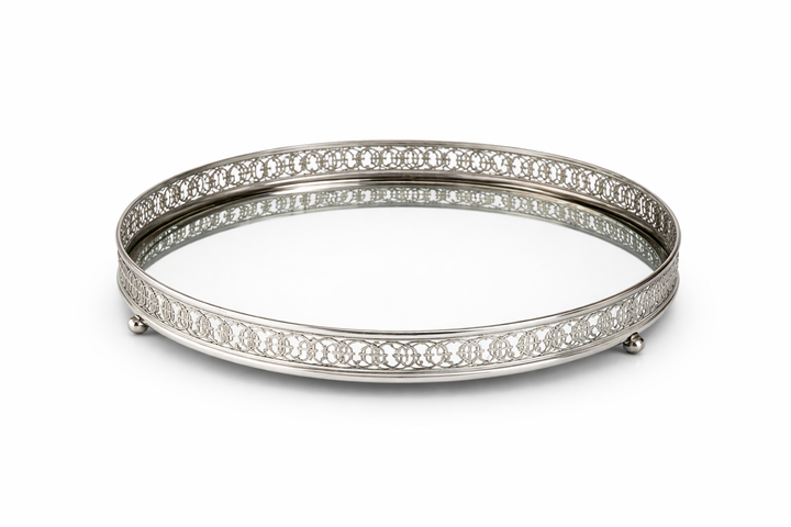 Round Steel and Mirror Serving Tray | 11 Inches Diameter