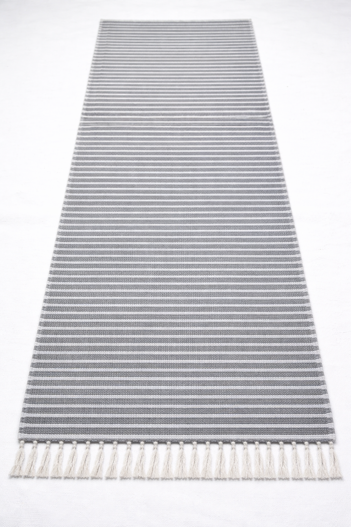 Classic Large Cotton Floor Mat with Woven Stripe Pattern