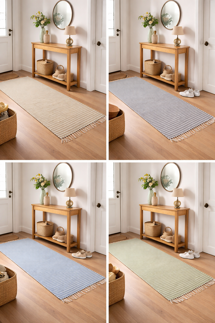 Classic Large Cotton Floor Mat with Woven Stripe Pattern