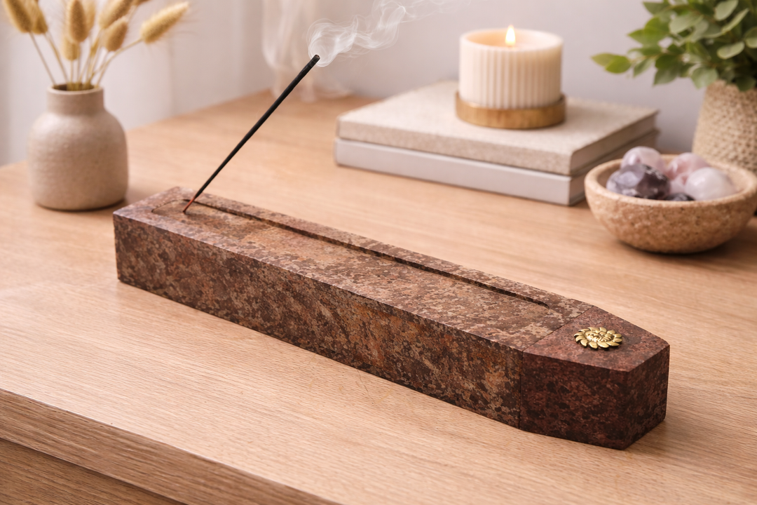 Traditional Brown Soapstone Incense Box Tabletop Decorative Piece