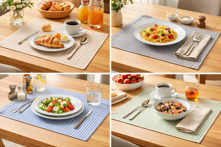Durable Cotton Woven Full Stripe Table Mats – Set of 2