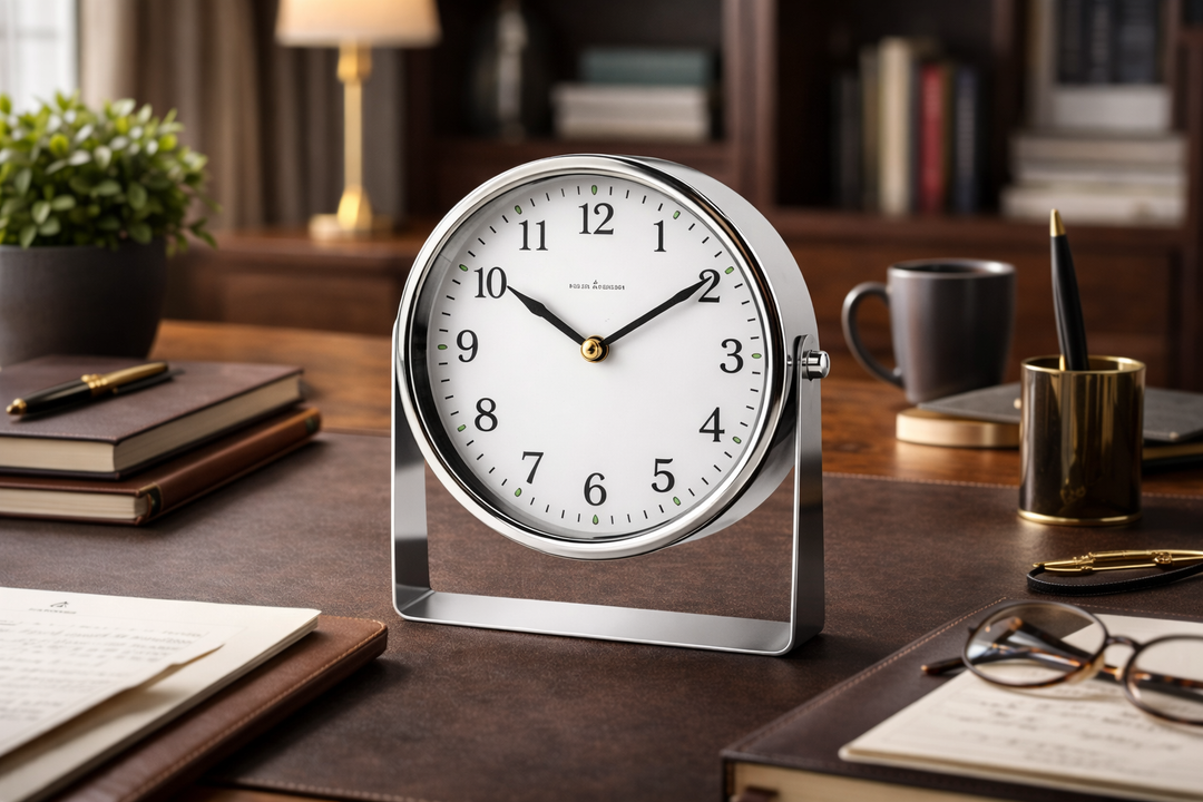 Stylish Silver Table Clock – Office Desk & Corporate Present