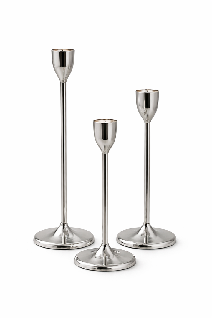 Aluminium Decorative Candle Stand Set of 3 | H-7, 8.5, 11 Inches | Elegant Metal Tealight Holder for Home, Wedding & Festive Gift