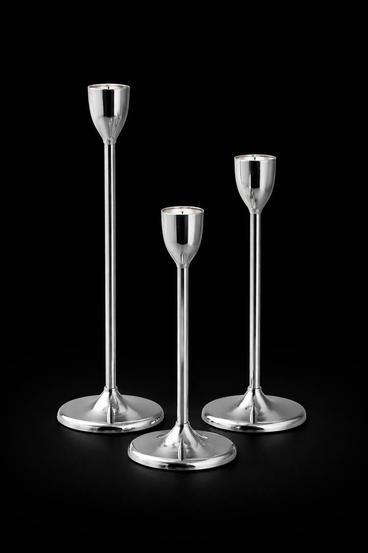 Aluminium Decorative Candle Stand Set of 3 | H-7, 8.5, 11 Inches | Elegant Metal Tealight Holder for Home, Wedding & Festive Gift