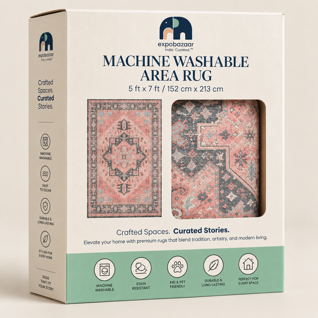 Expobazaar Washable Rust Charcoal Vintage Medallion  | Rug in a Box