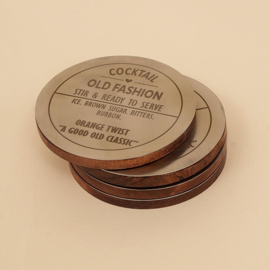Expobazaar Metal and Wood Cocktail Coasters