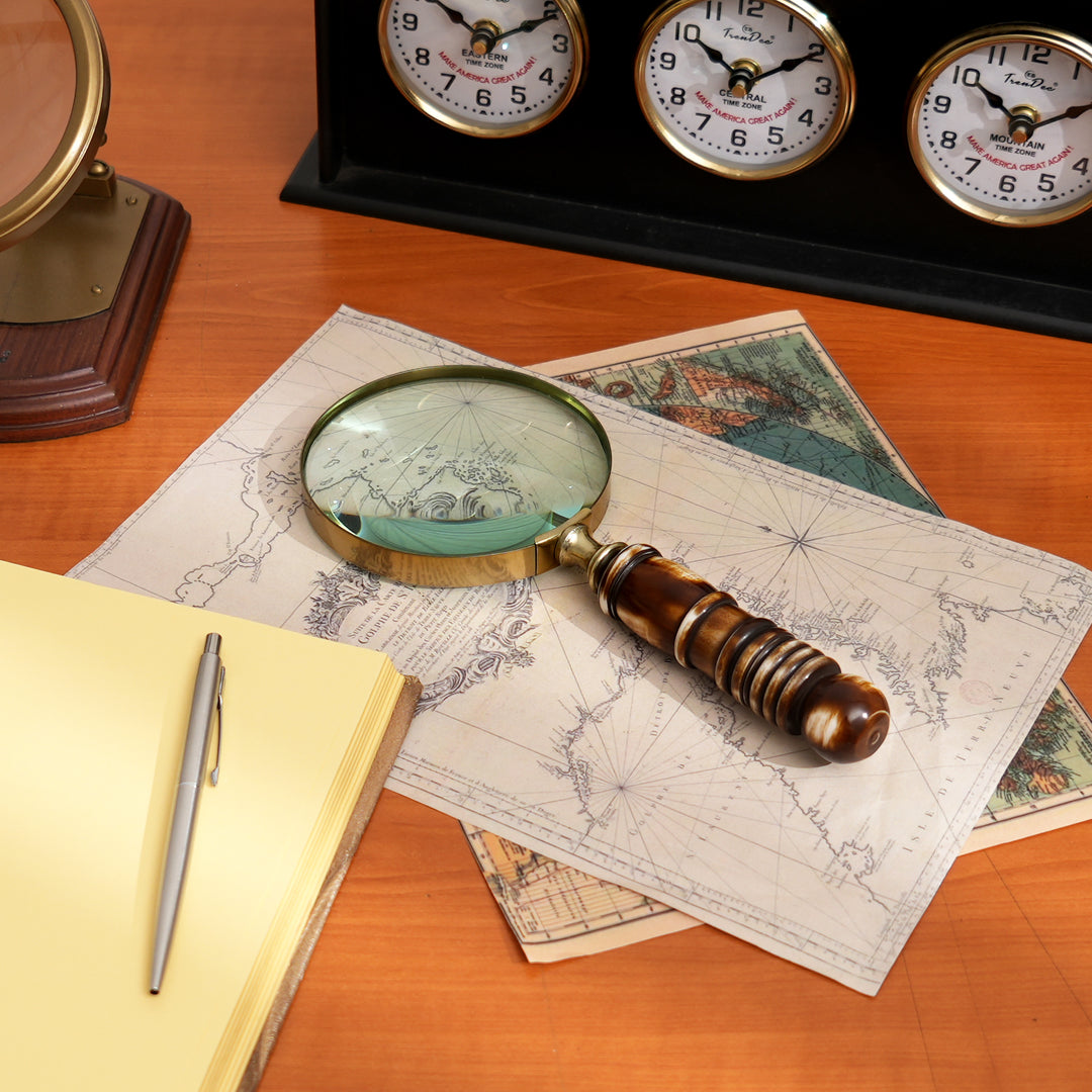 Decorative Stone Handle Magnifier Elegant Brown Accent Piece