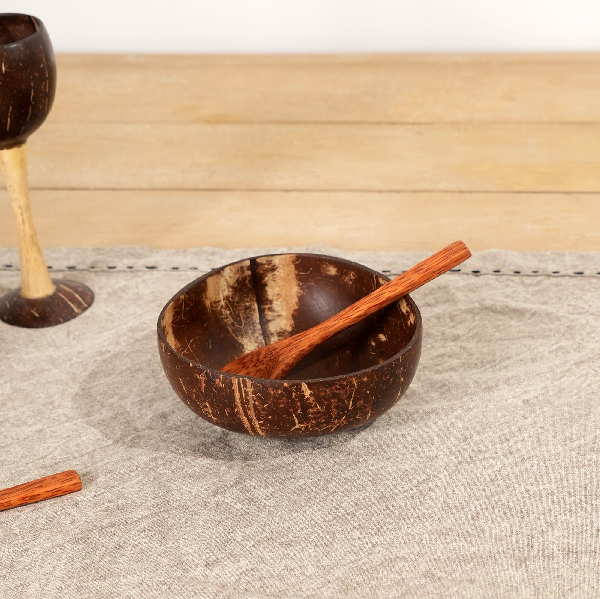 Rustic Coconut Shell Bowl with Spoon 500ml