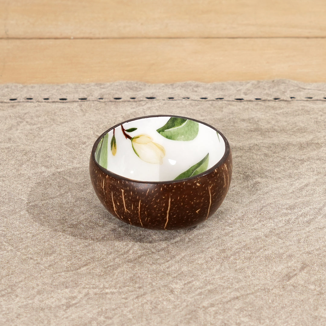 Hand-Painted Magnolia Coconut Shell Bowl