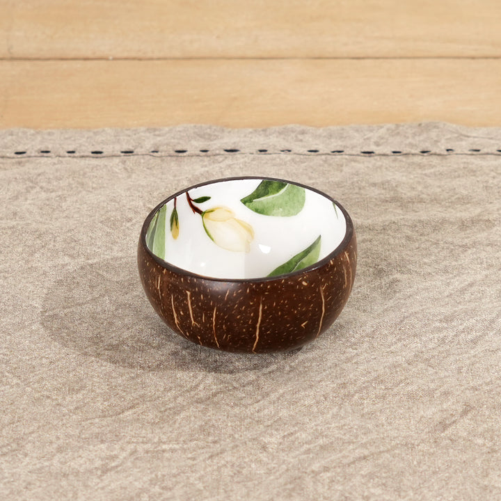 Hand-Painted Magnolia Coconut Shell Bowl