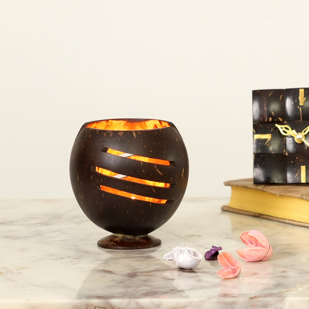 Hand-Carved Coconut Candle Holder