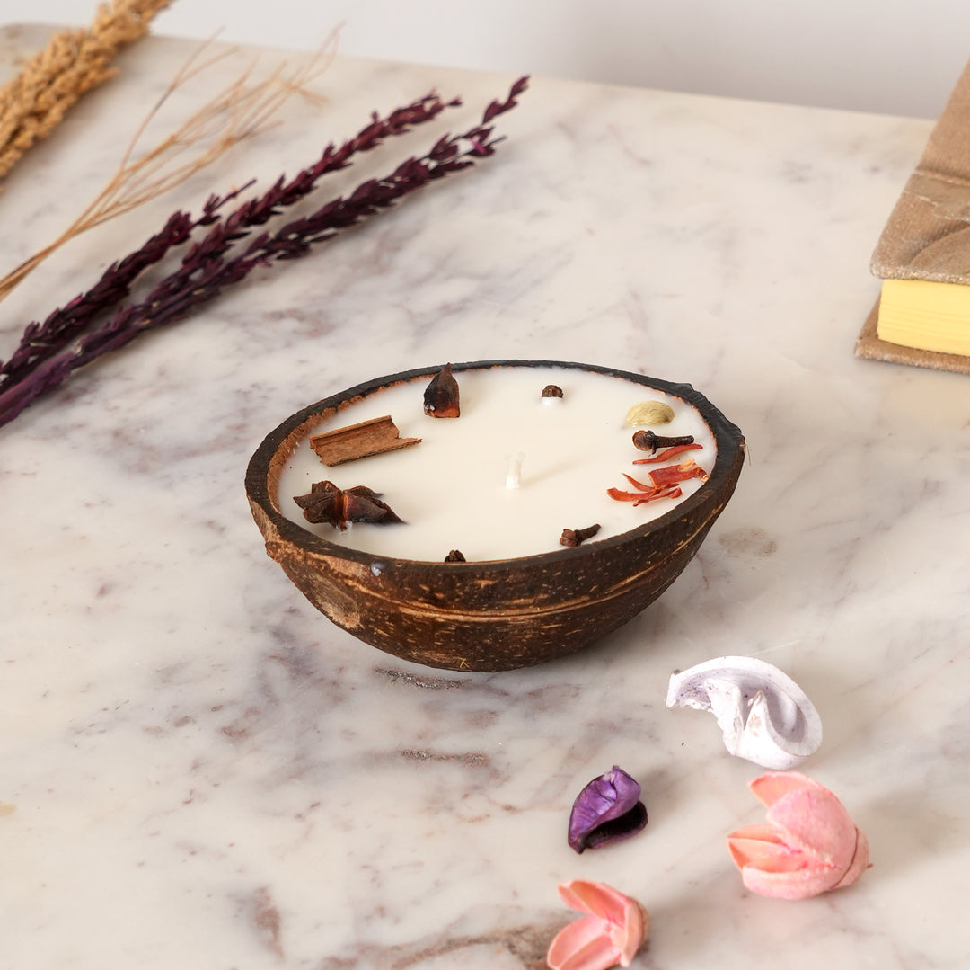 Coconut Shell Scented Candle Set- Gift Box