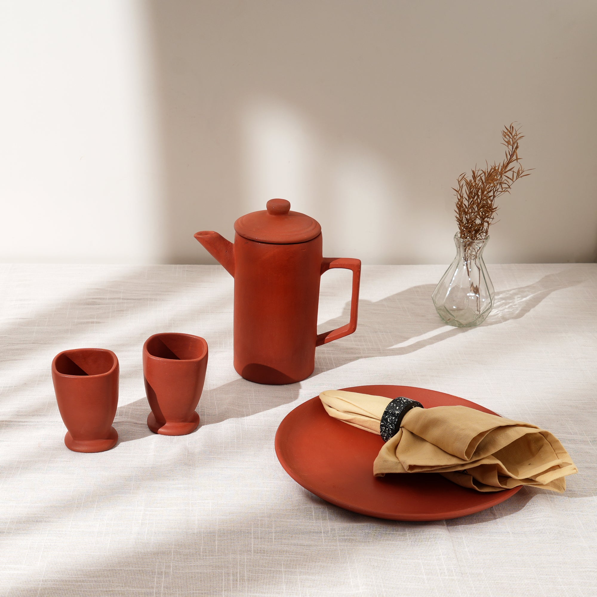 Handcrafted Clay Jug & Glass Set