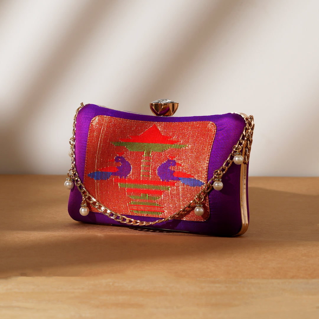 Violet Silk Side Sling Handbag: Heritage Meets Modern Elegance