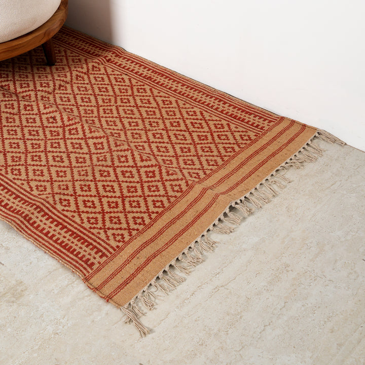 Jute & Cotton Durry - Handwoven Red & Beige