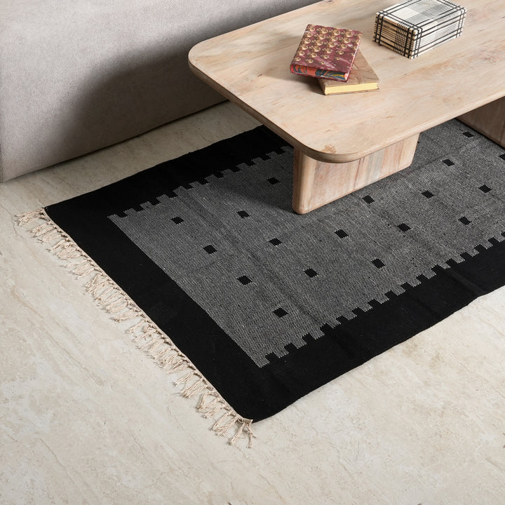 Handwoven Black and Grey Cotton Rug