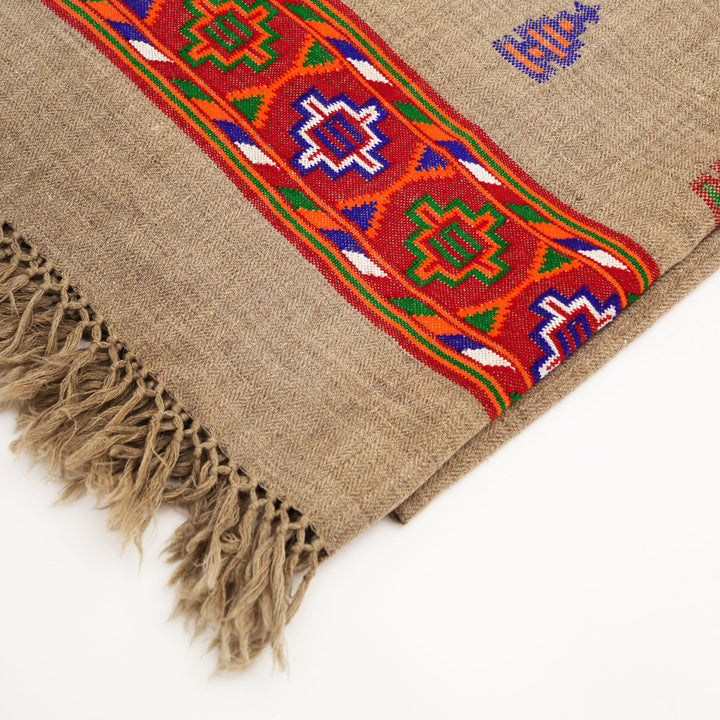 Handwoven Kullu Pashmina Wool Stole – Rich Brown Elegance