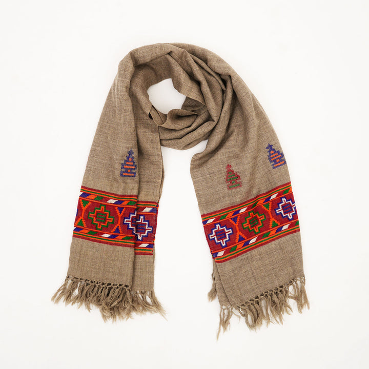 Handwoven Kullu Pashmina Wool Stole – Rich Brown Elegance