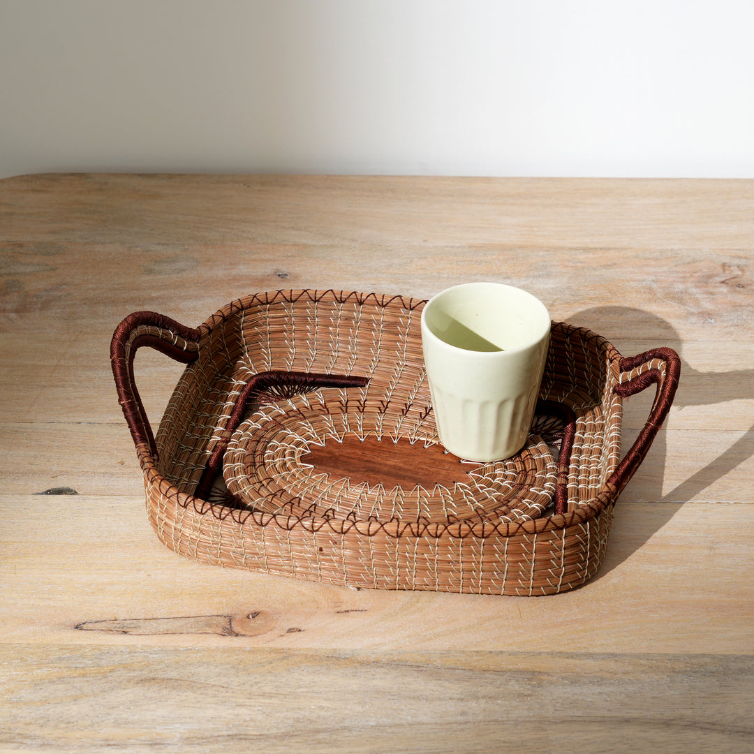 Fruit Basket with Wooden Base – Natural Brown