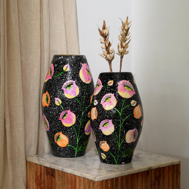Handcrafted Black Paper Mache Vase Set L