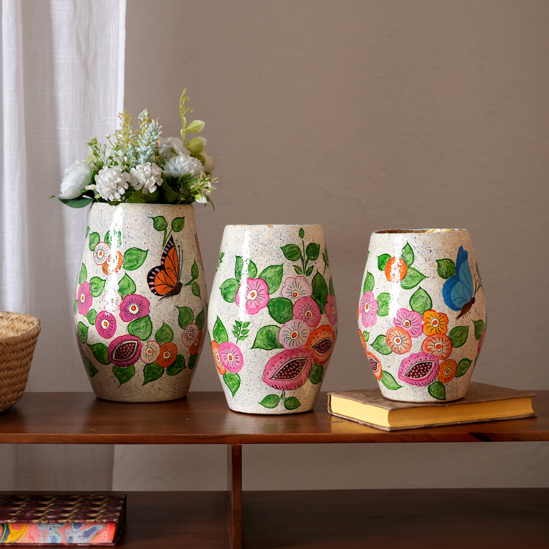 Handcrafted White Paper Mache Vase L