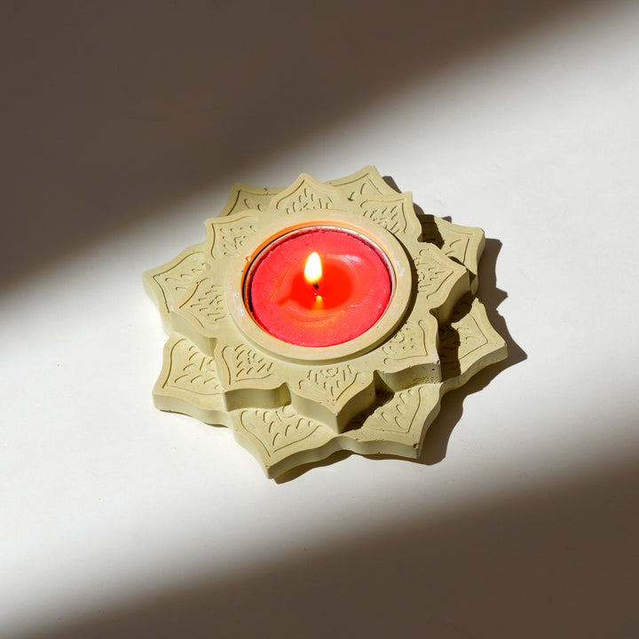 Mandala Tea Light Holder: Soothing Elegance in Blue and Yellow set of 2