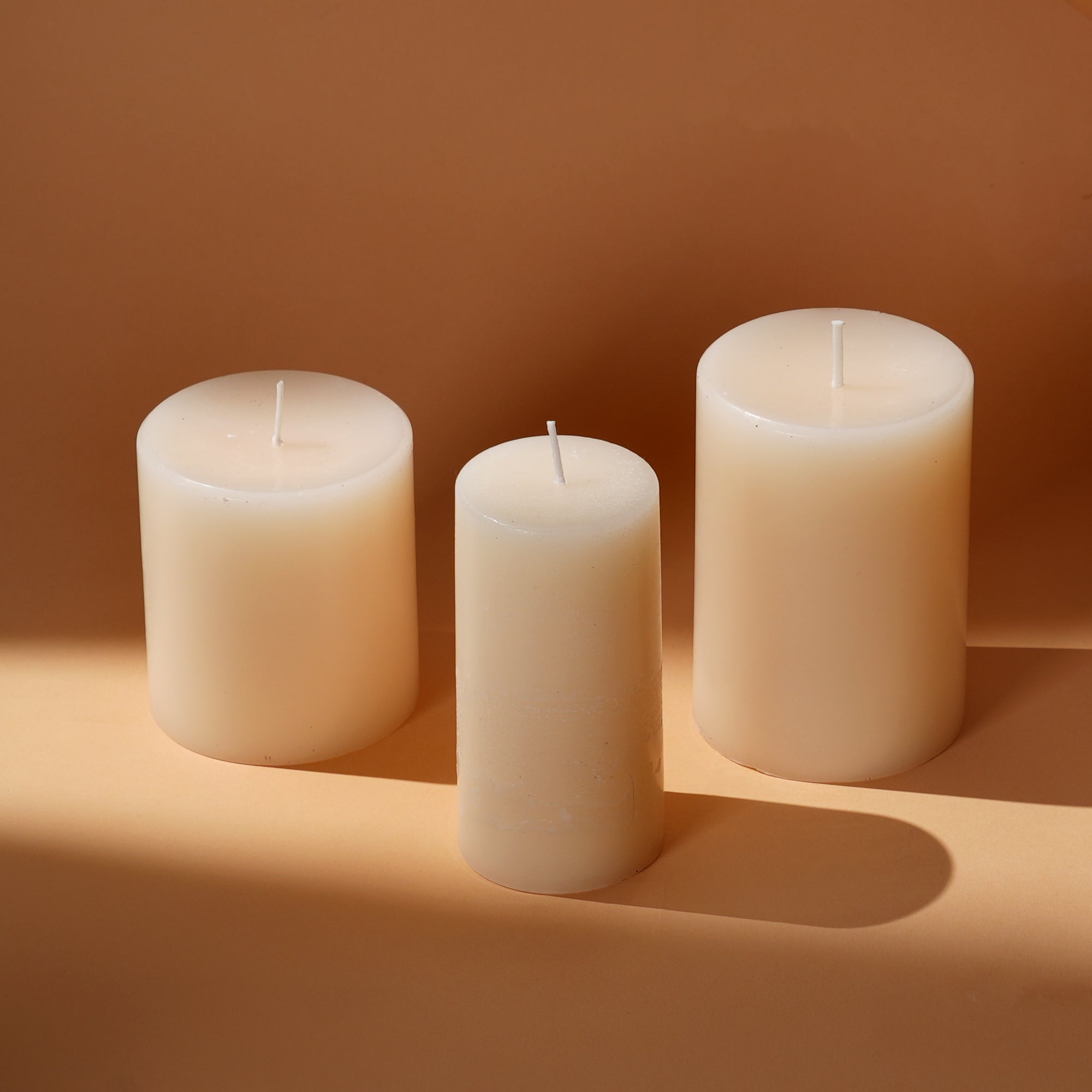 Set of 3 Beige Pillar Candles
