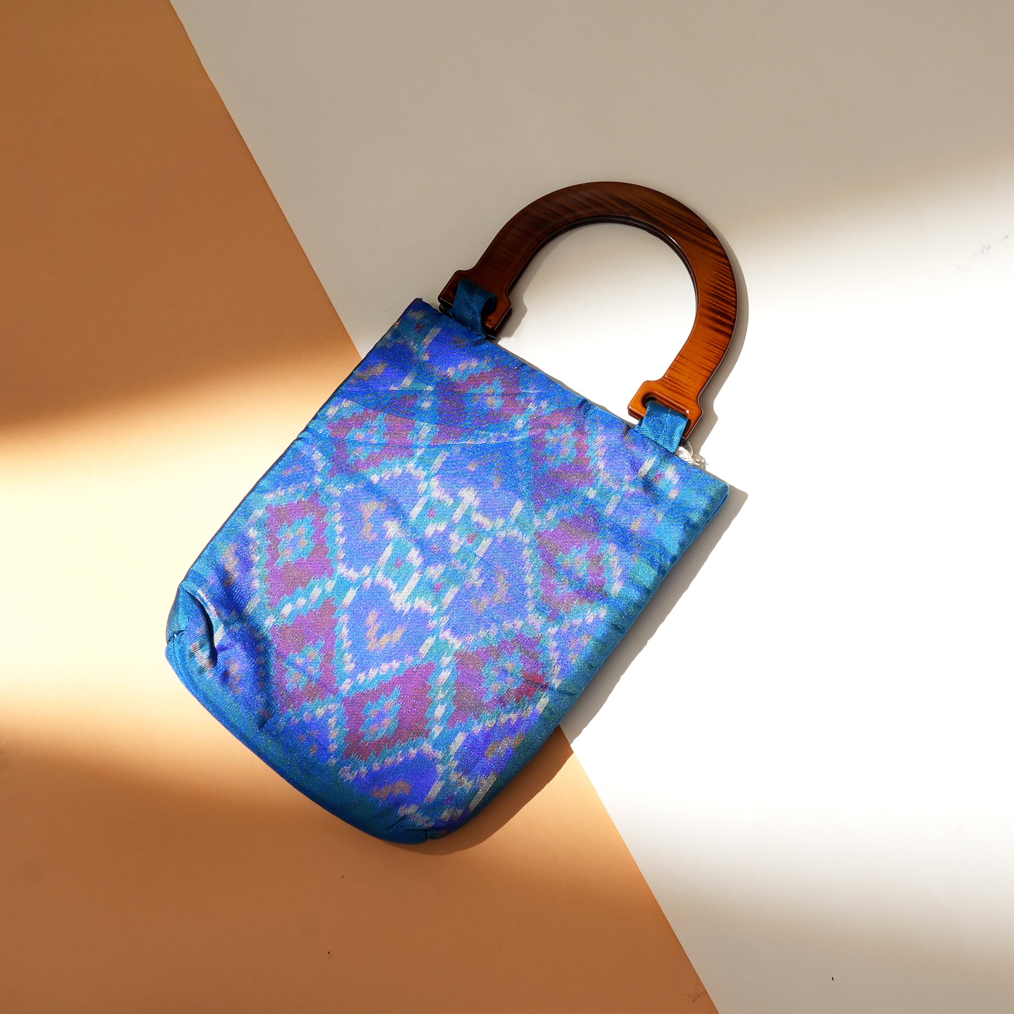 Patola Handloom Silk Carry Bag – Blue Ikat Elegance