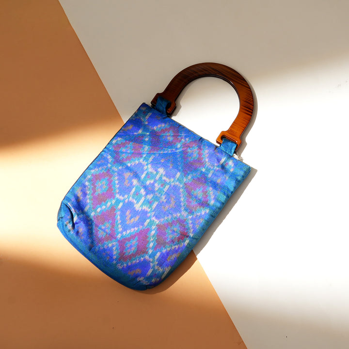 Patola Handloom Silk Carry Bag – Blue Ikat Elegance