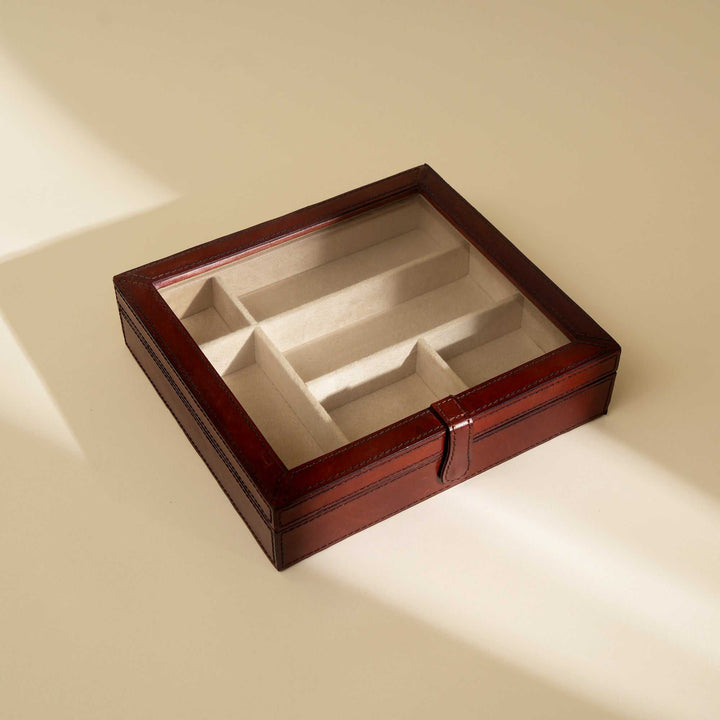 Expobazaar Elegant Tan Leather Tie Storage Box for Organized Accessories