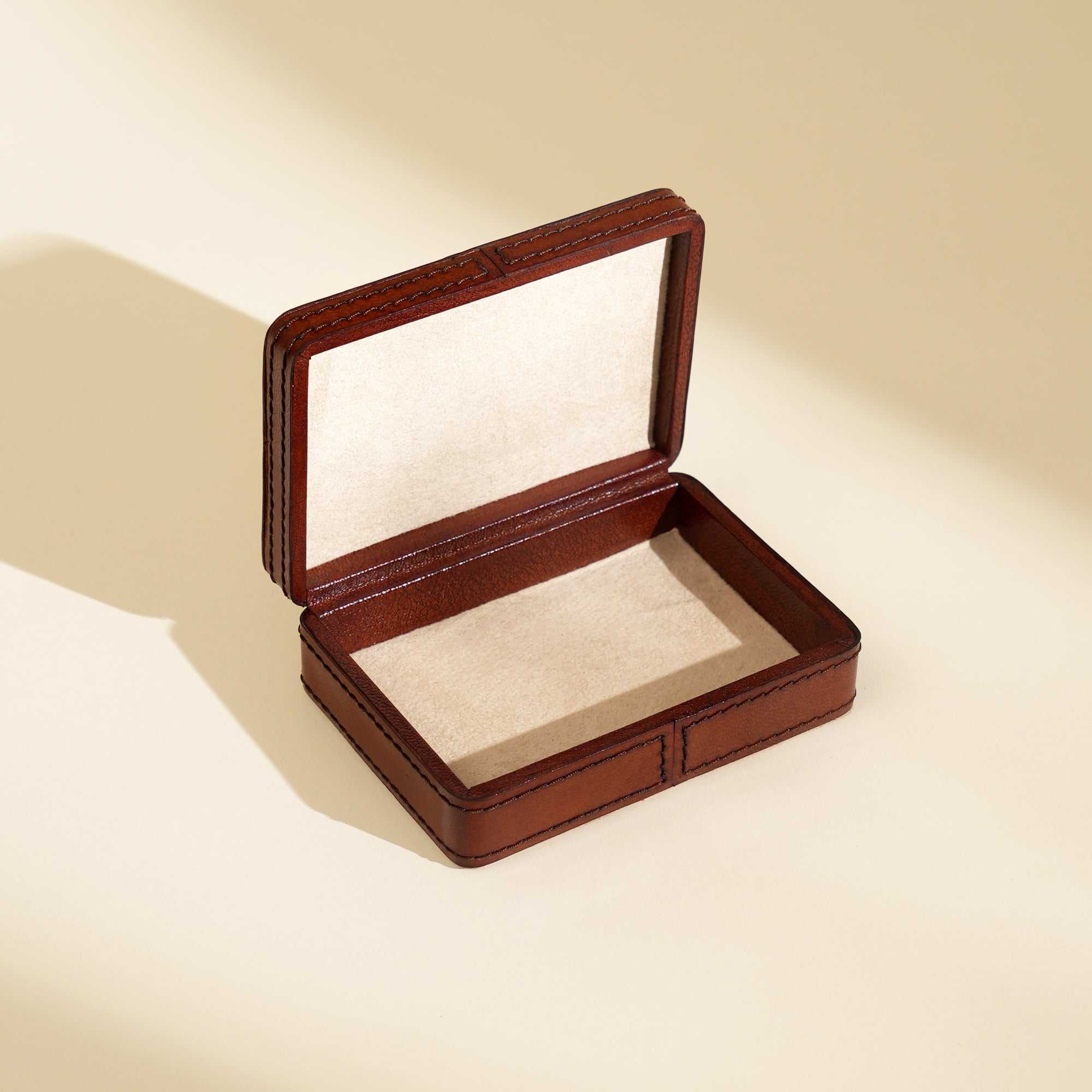 Tan Leather Storage Box Executive Organizer for Office or Home