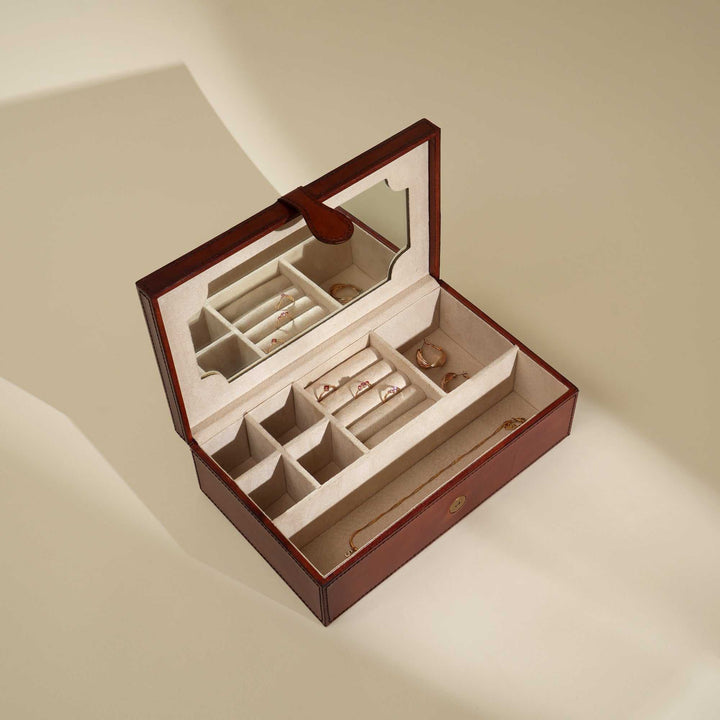 Expobazaar Tan Leather Jewelry Box Luxury Organizer with Secure Clasp