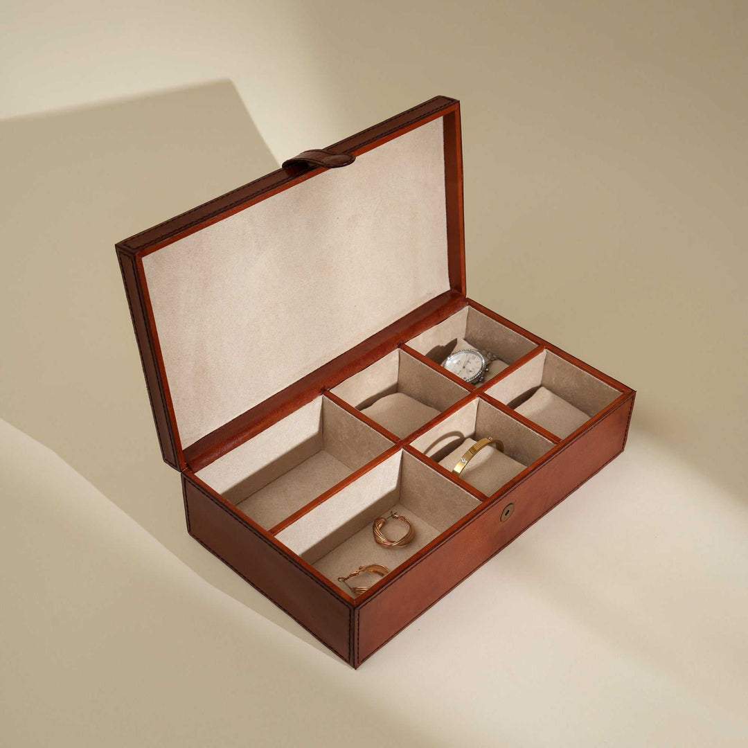 Luxury Tan Leather Collector’s Box for Watches & Accessories