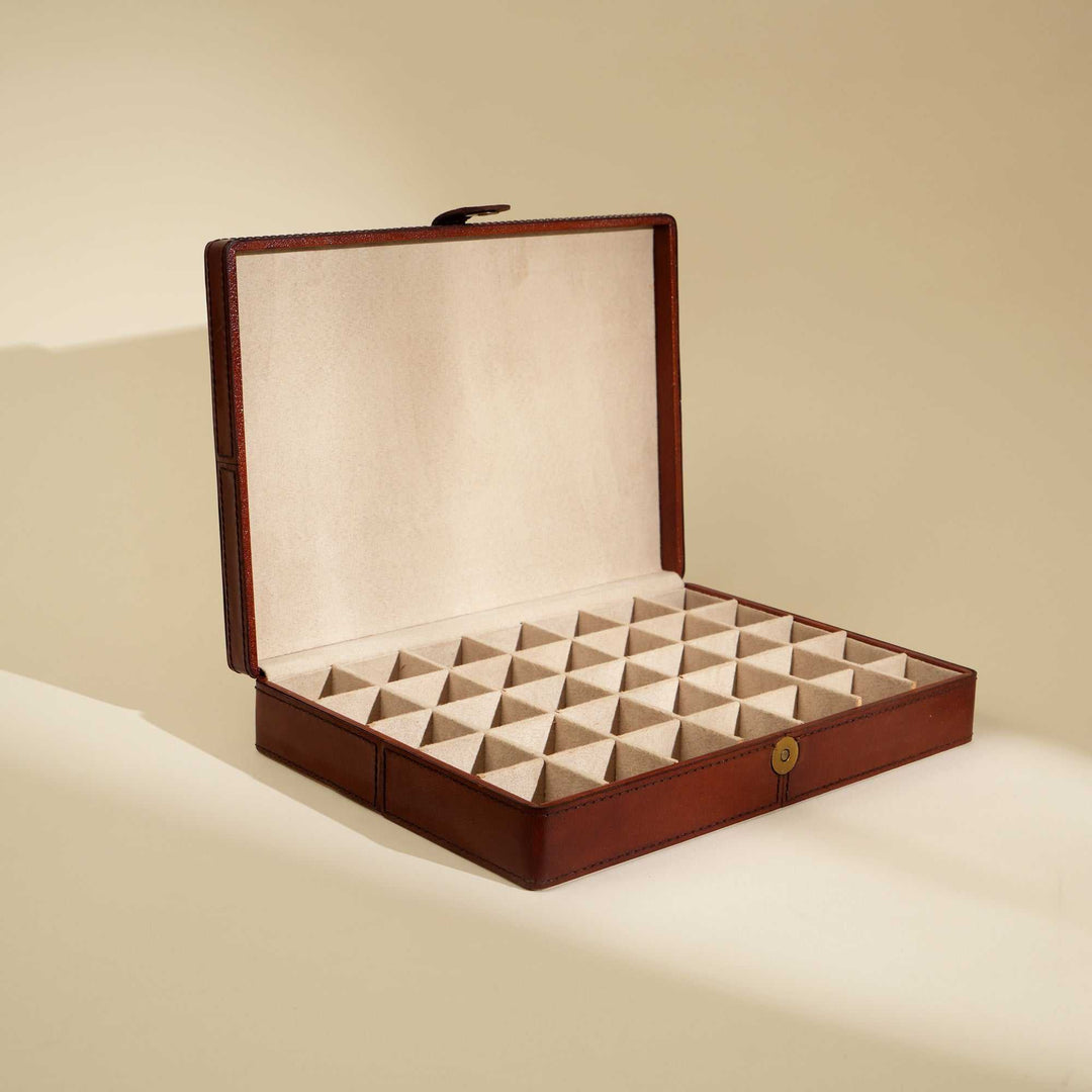 Opulent Tan Leather Cufflink Box Stylish and Secure Storage