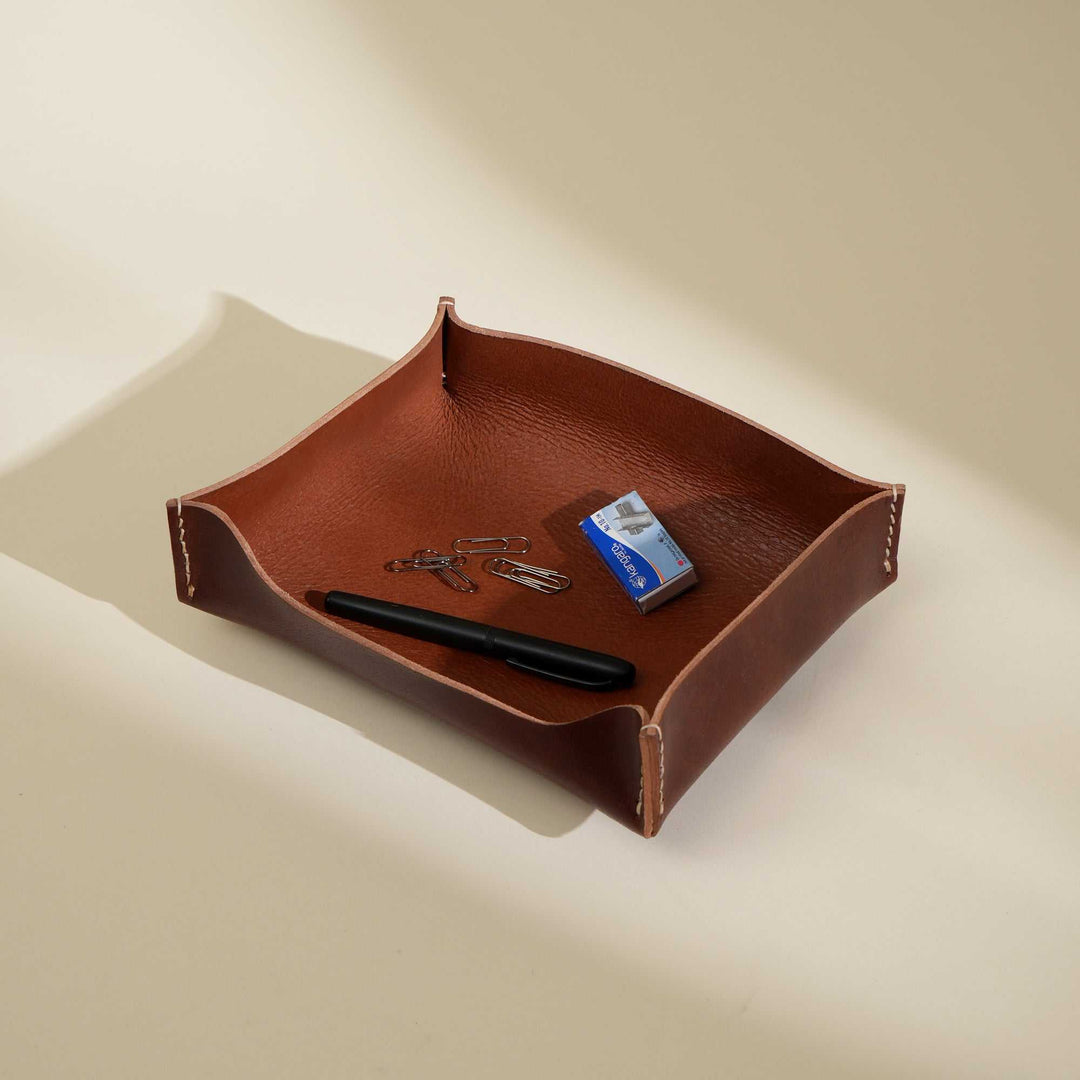 Premium Genuine Leather Desk Tray for Elegant Office Organization