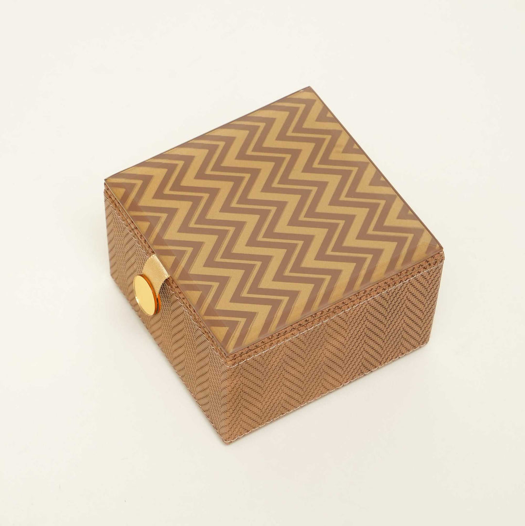 Brown Rexene Box with Printed Glass Top Perfect for Keepsakes