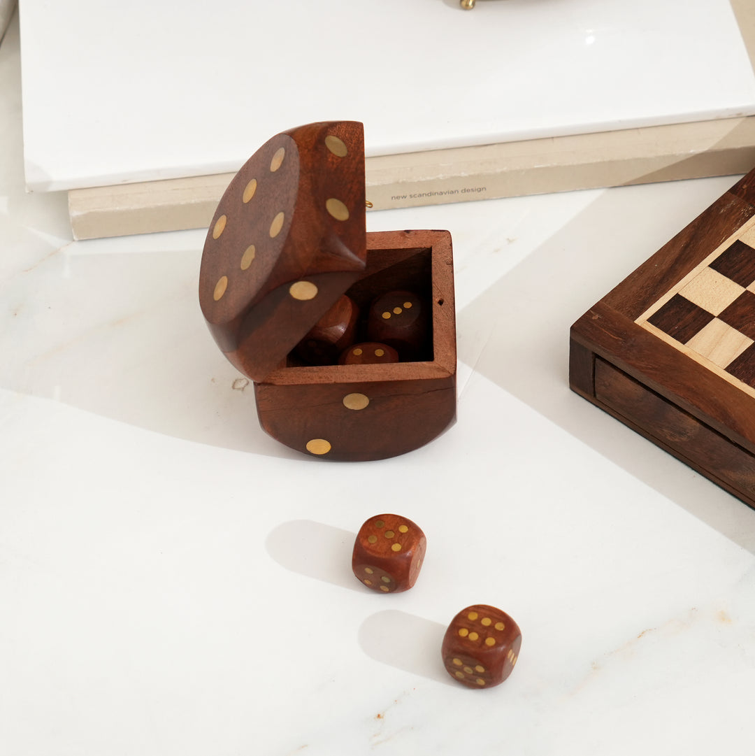Decorative Wooden Dice Elegant BROWN Accent Piece