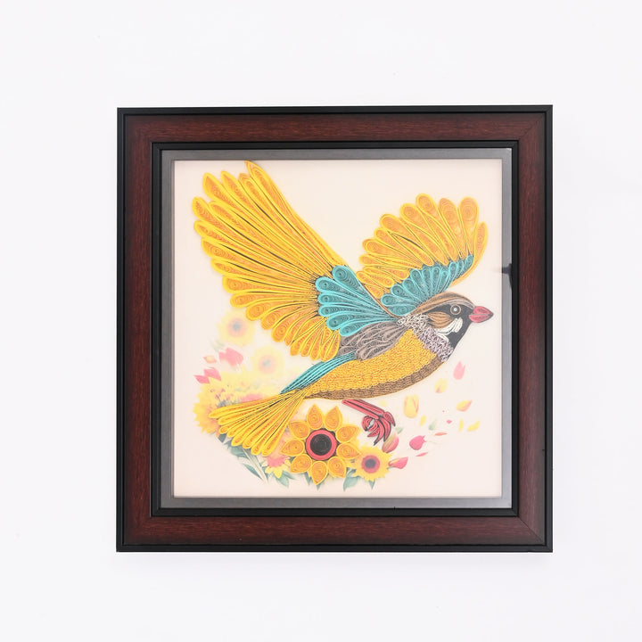 Handcrafted Paper Quilling Art – Yellow Bird in Flight