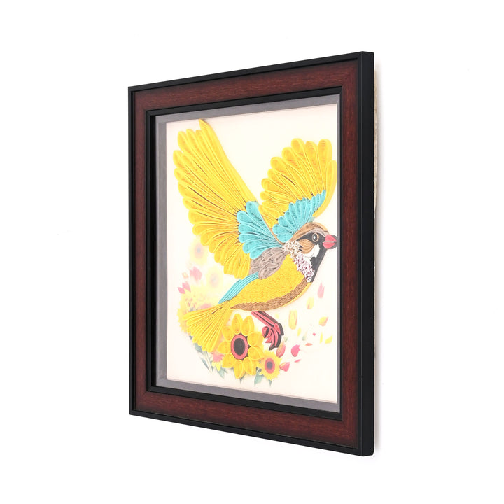 Handcrafted Paper Quilling Art – Yellow Bird in Flight