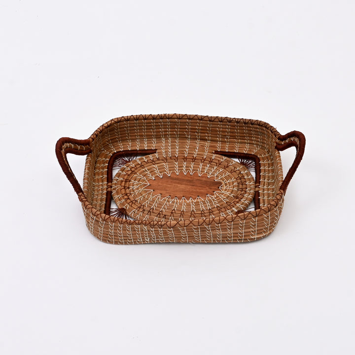 Fruit Basket with Wooden Base – Natural Brown