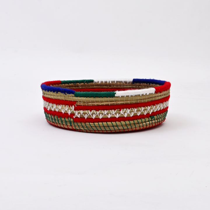 Handwoven Pinedal Pine Basket with Vibrant Thread Design
