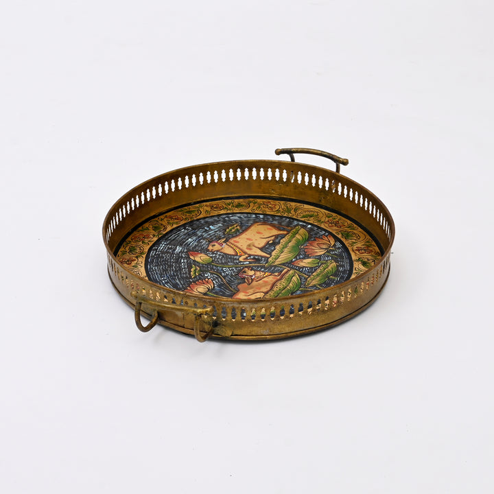 Pichwai Art Hand-Painted Circular Iron Tray