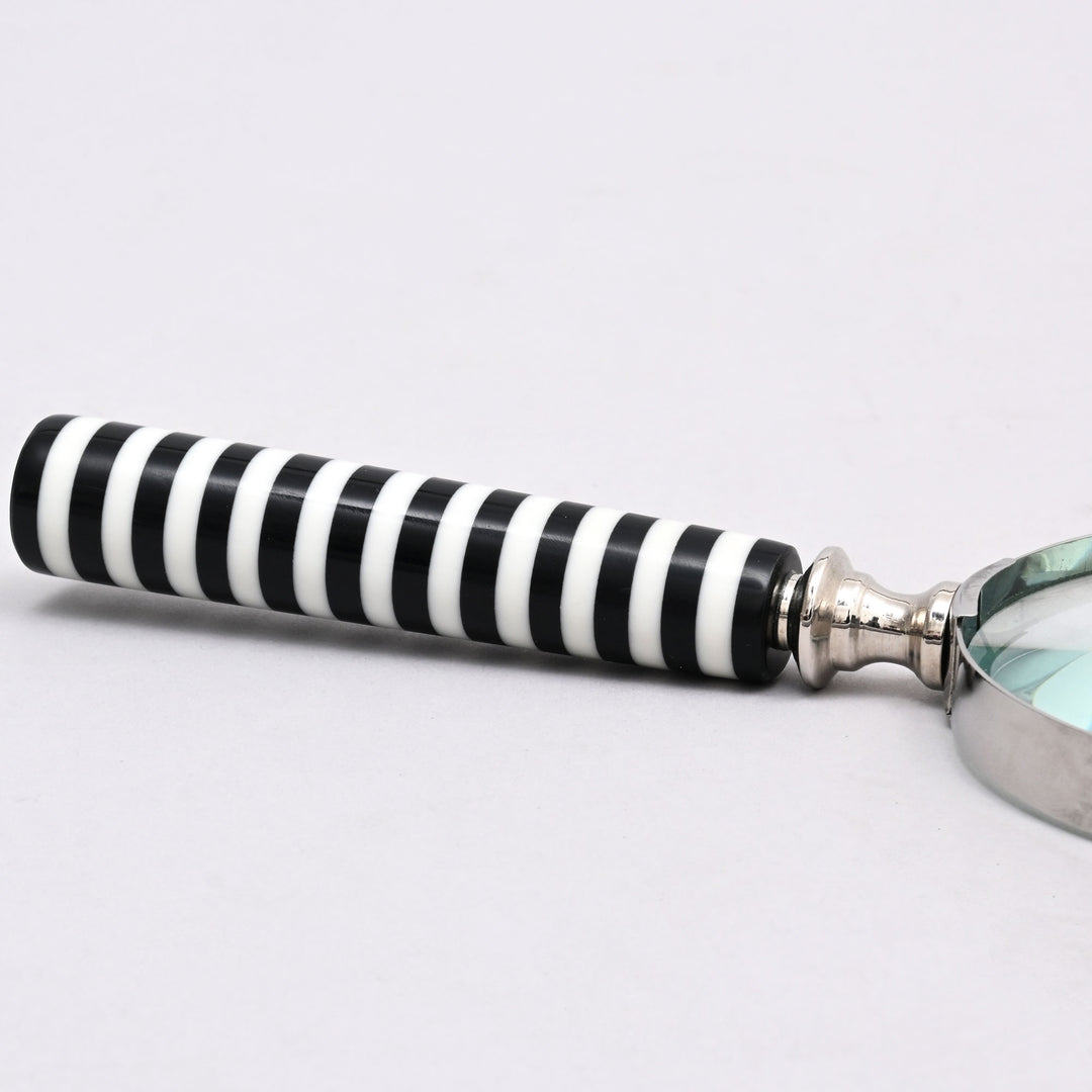 Decorative Stone Handle Magnifier Black l white lines Accent Piece