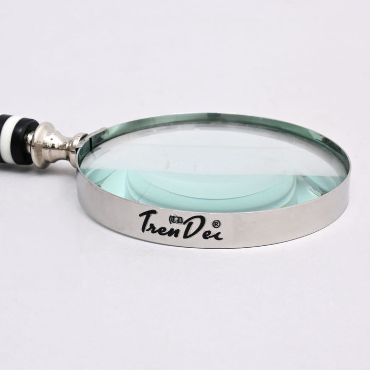 Decorative Stone Handle Magnifier Black l white lines Accent Piece