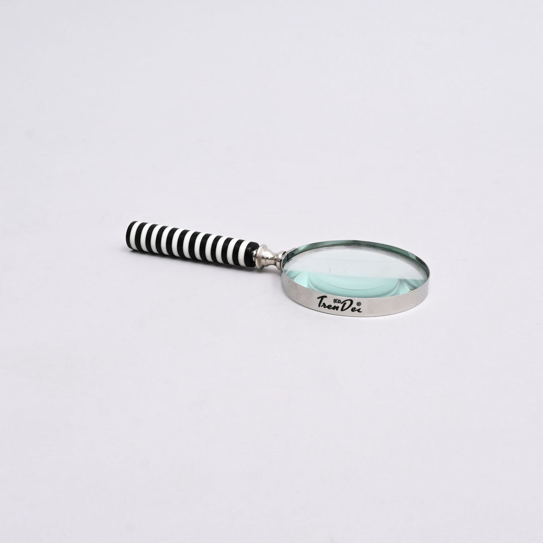 Decorative Stone Handle Magnifier Black l white lines Accent Piece