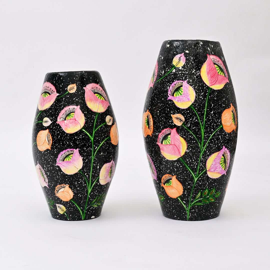 Handcrafted Black Paper Mache Vase Set L