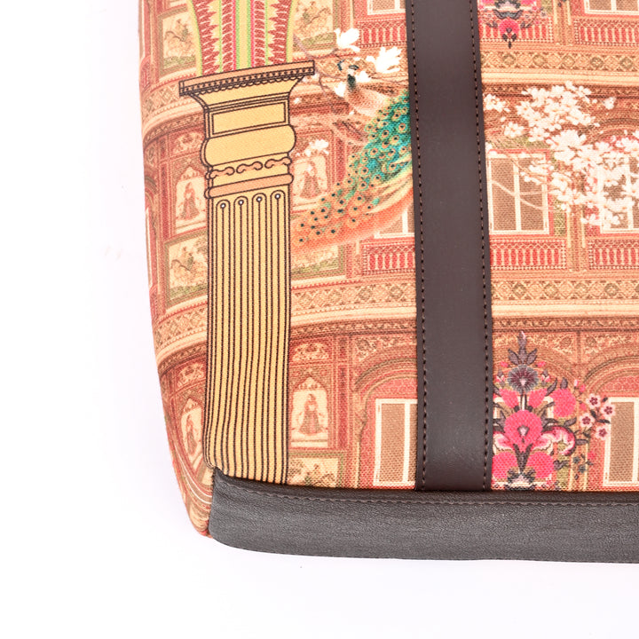 Artisan Royal Palace Tote Bag with Peacock & Floral Print