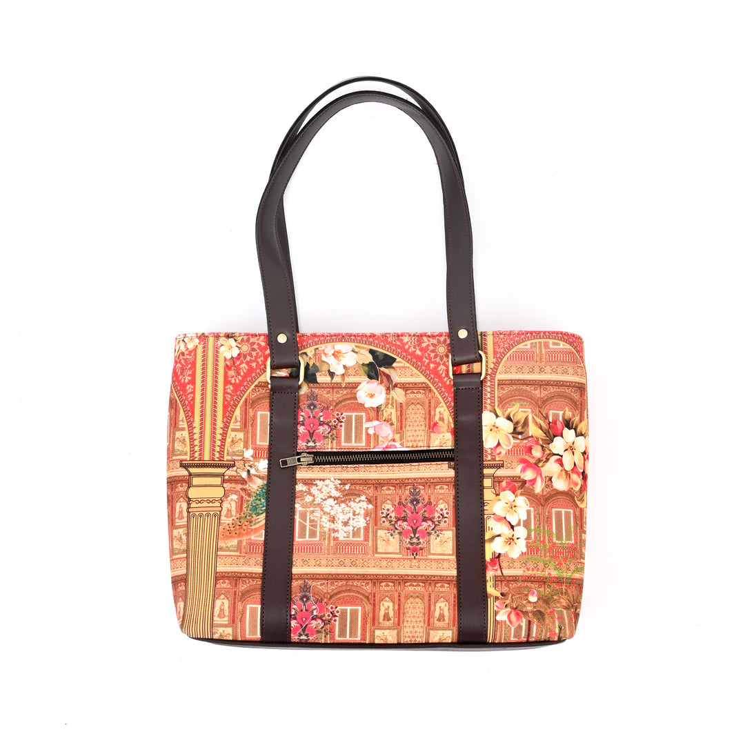 Artisan Royal Palace Tote Bag with Peacock & Floral Print